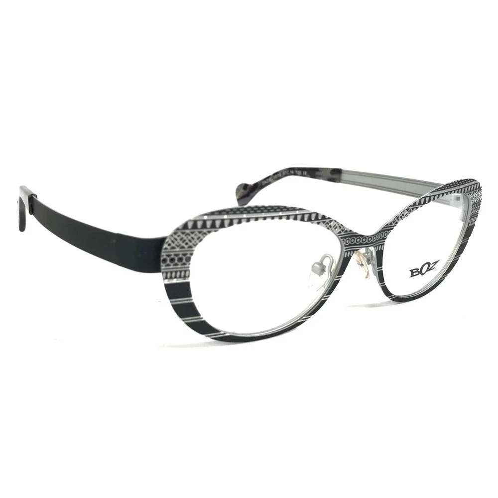 BOZ Eyeglasses Frames ZAZIE 0010 Black White Silver Cat Eye Patterned 51-16-135